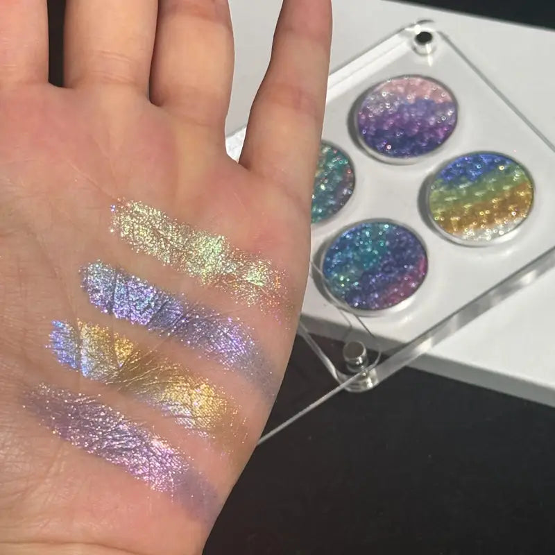 Colorful Gradient Chameleon Eyeshadow Palette with Detachable Glitter Slots - 4 Colors, 1.2g Each