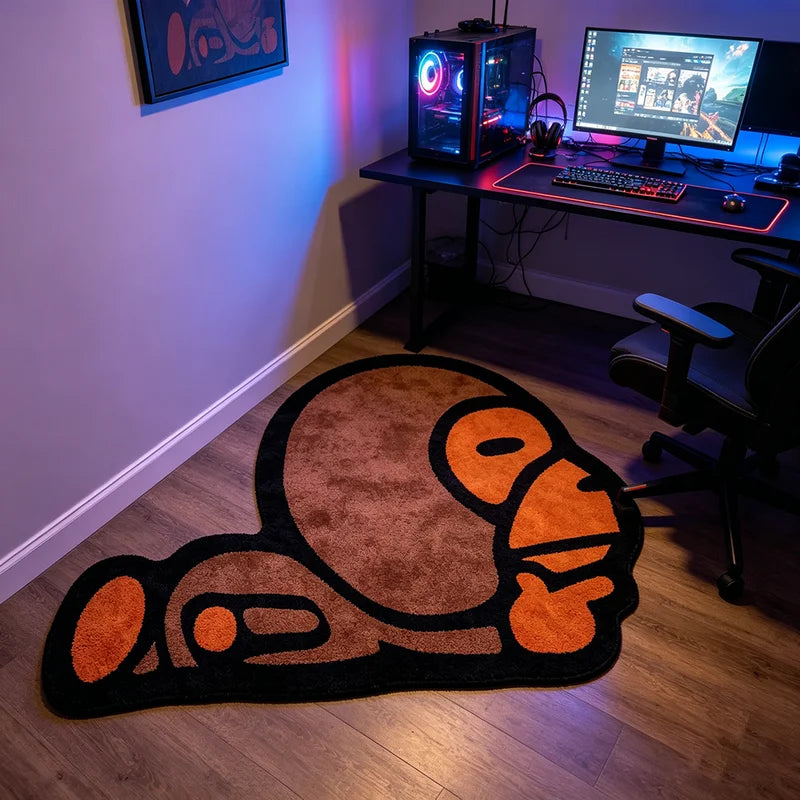 Creative Cartoon Monkey Rug - Unique Soft Carpet for Gaming Rooms & Bedroom Decor