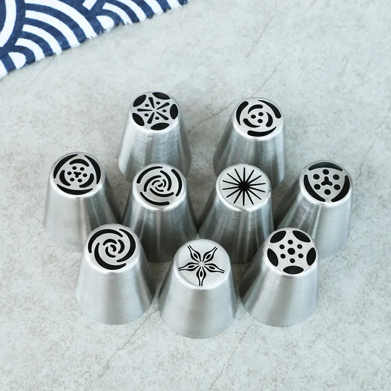 9 Pack Cake Piping Tips Set - Stainless Steel Decorating Nozzles for Cake & Pastry
