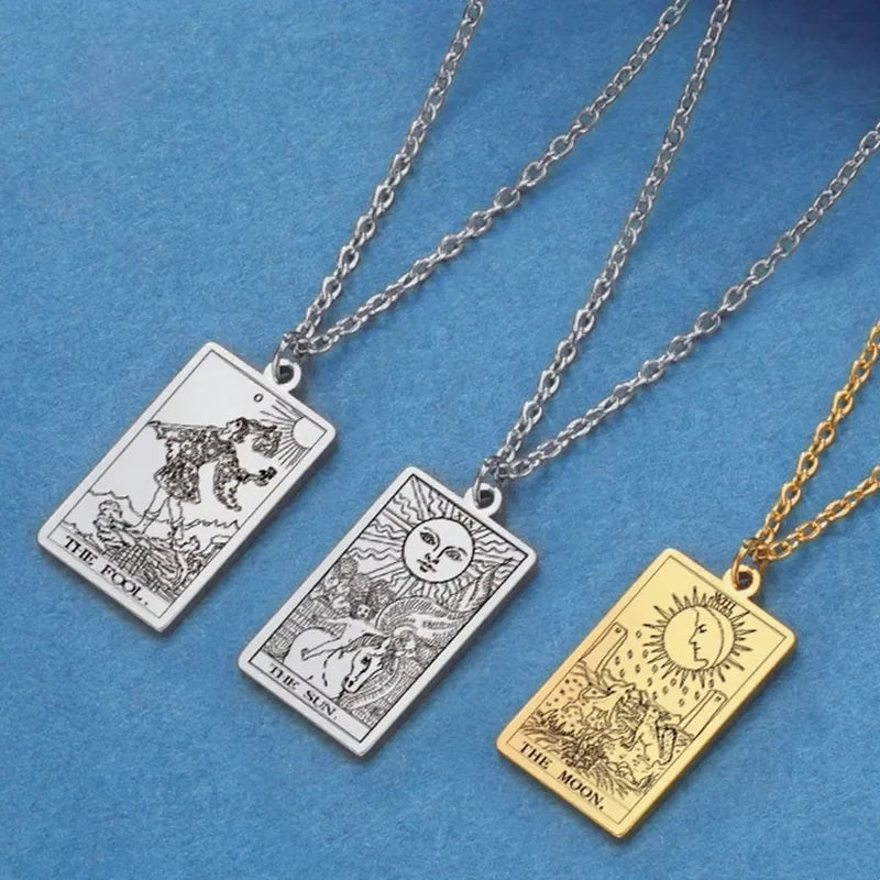Tarot Card Necklace Major Arcana Divination Jewelry Stainless Steel Gift for Women Men