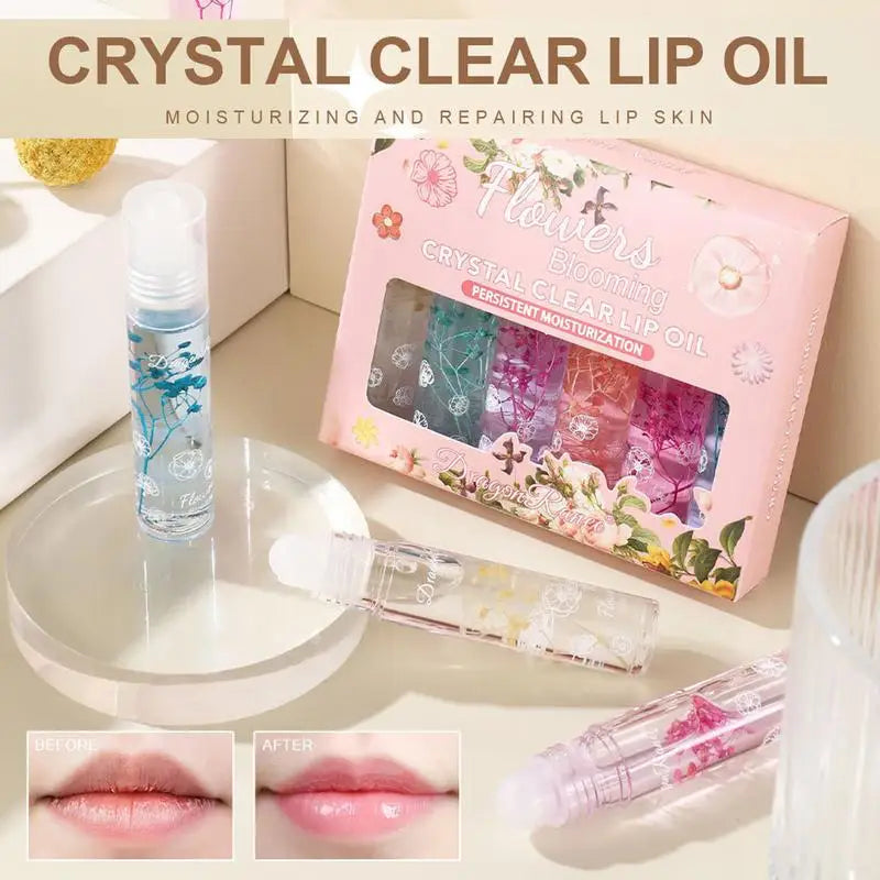 Moisturizing Lip Oil Set - Long-Lasting Clear Lip Gloss & Balm, 6pcs