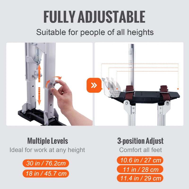 Adjustable Aluminum Drywall Stilts 18-36 inches with Knee Pads & Non-Slip Base