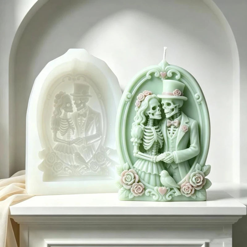 Halloween Skull Couple Silicone Candle Mold DIY Bride-Groom Cake & Soap Mold