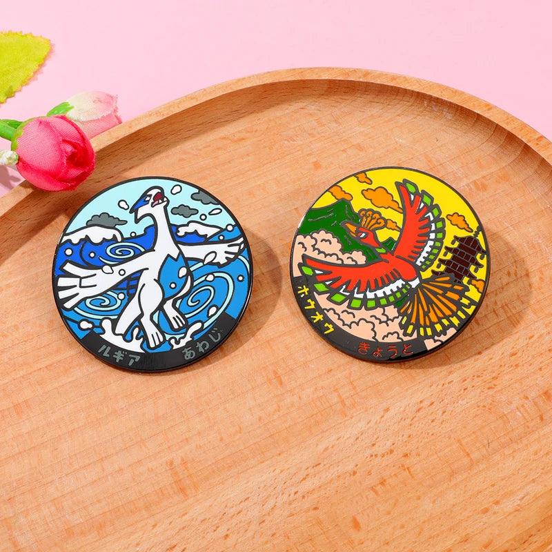 Anime Mythical Creatures Enamel Pin Set - Lugia & Ho-Oh Collectible Badge