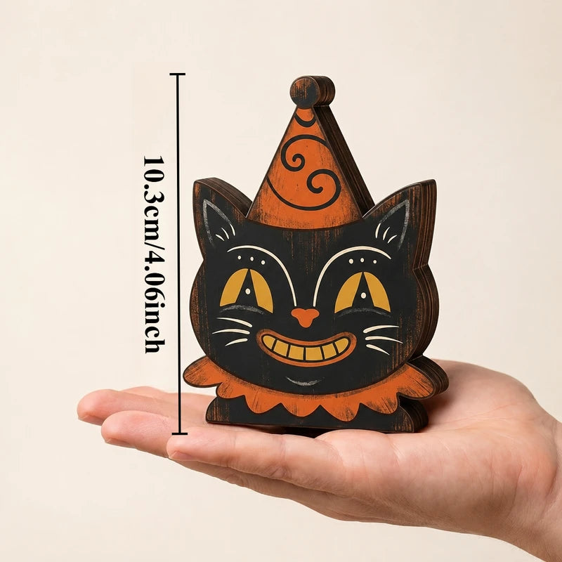 Halloween Wooden Tabletop Sign - Indoor Decor with Ghost Pumpkin Cat Skeleton Owl Housewarming Gift