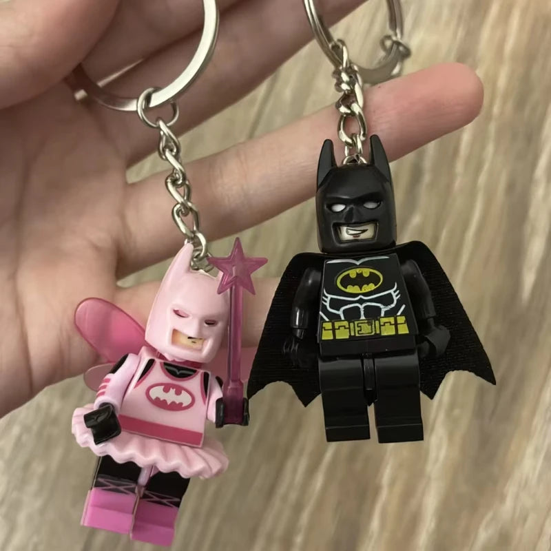 2pcs Cartoon Star Pink Black Bat Love Heart Building Block Pins Backpack Pendant Keychain Gift