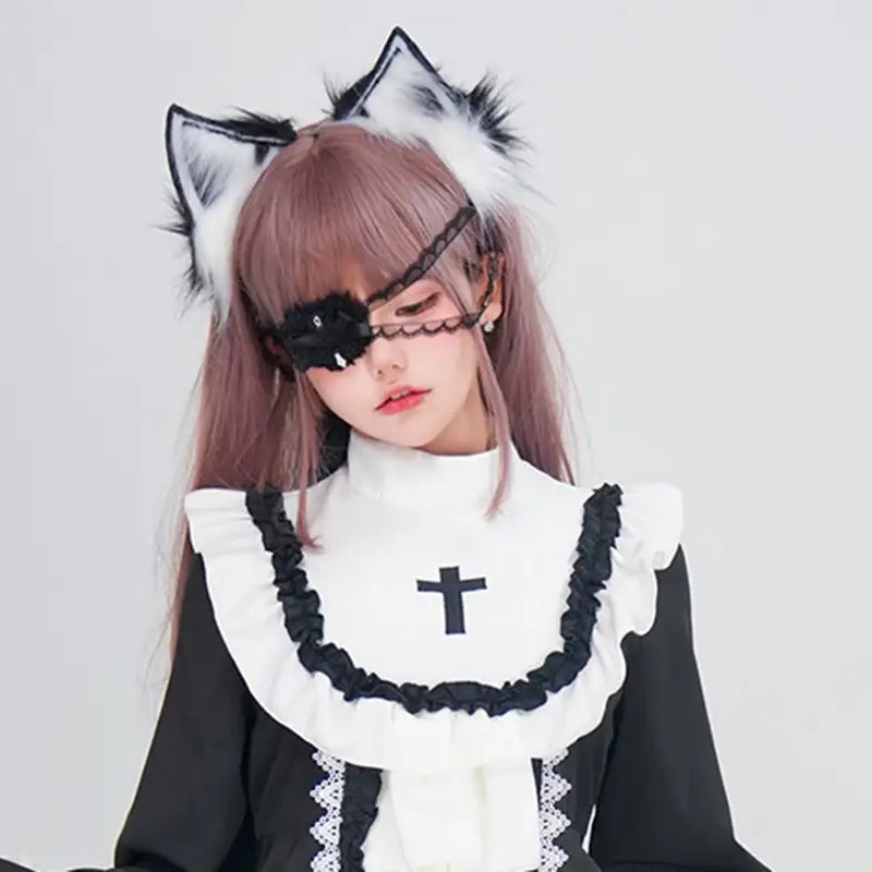 Gothic Cross Eye Mask Women Halloween Cosplay Lace Eyewear Accessory