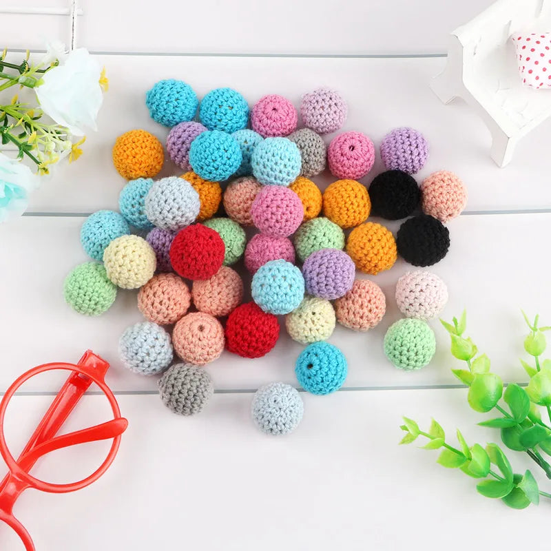 15pcs Round Knitted Yarn Beads for Jewelry Making Charms & Accessories
