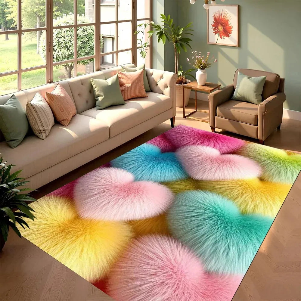 Macaron Plush Heart Rug - Non-Slip Decor Mat for Bedroom & Living Room