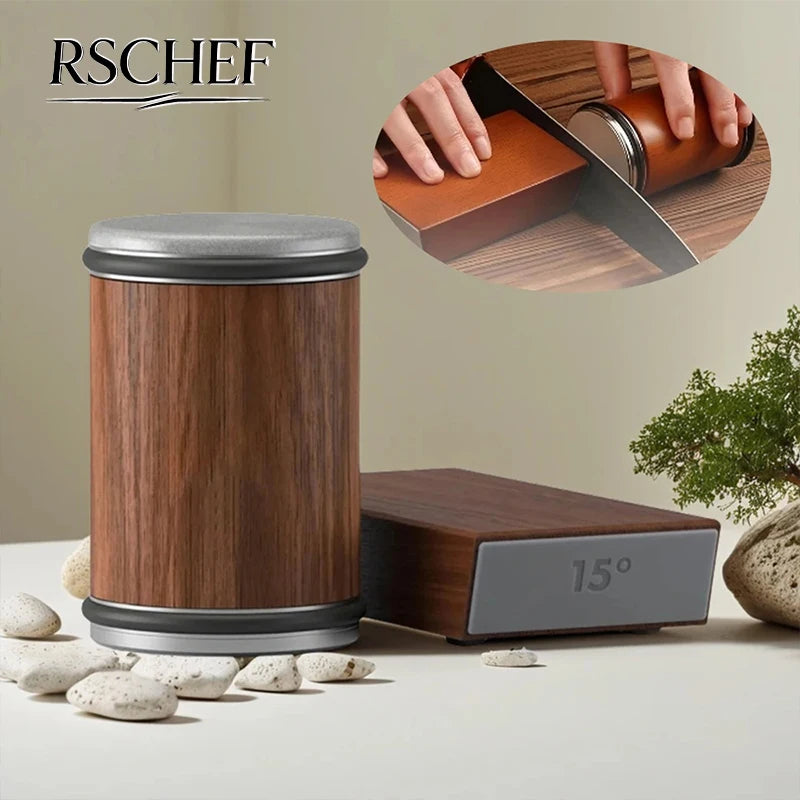 Double Sided Diamond Knife Sharpener with Magnetic Angle Roller for Kitchen