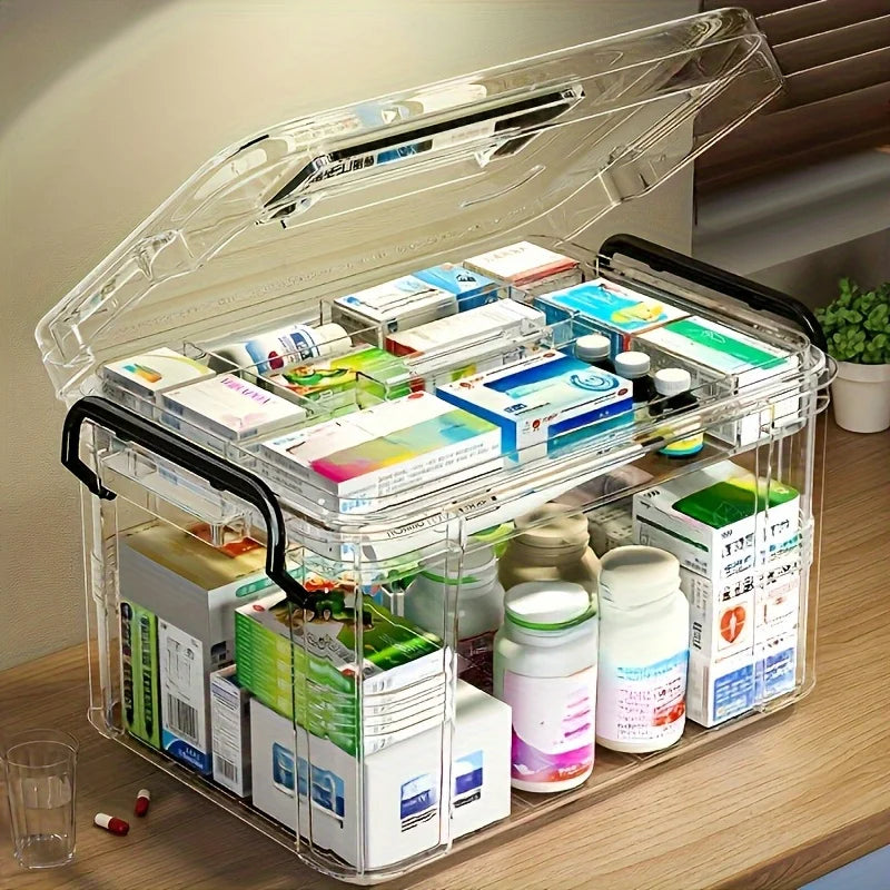 Multi-Purpose Medicine Organizer Storage Box with Labels and Tray