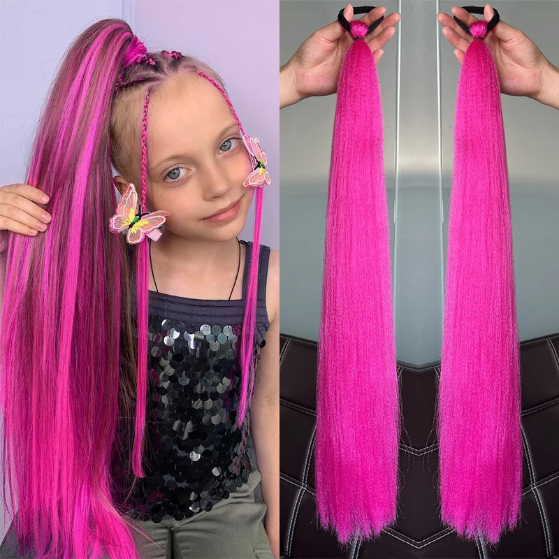 Colorful Ponytail Extension 2Pcs Long Straight Hairpiece for DIY Hairstyles