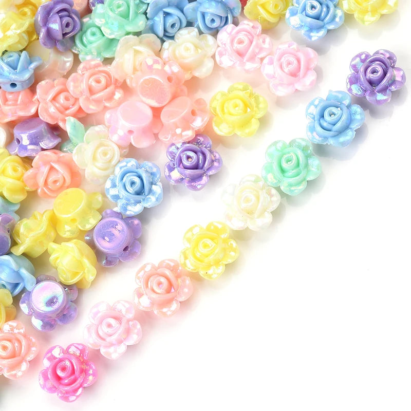 50pcs Acrylic Beads 13x8mm Multicolor Rose Flower Spacer Jewelry Making Supplies