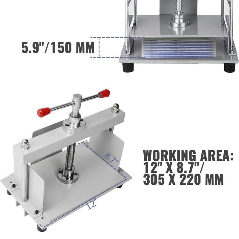 Manual Paper Press Machine 12x8.6 in for A4 Paper, Steel Frame, Bookbinding & Papermaking