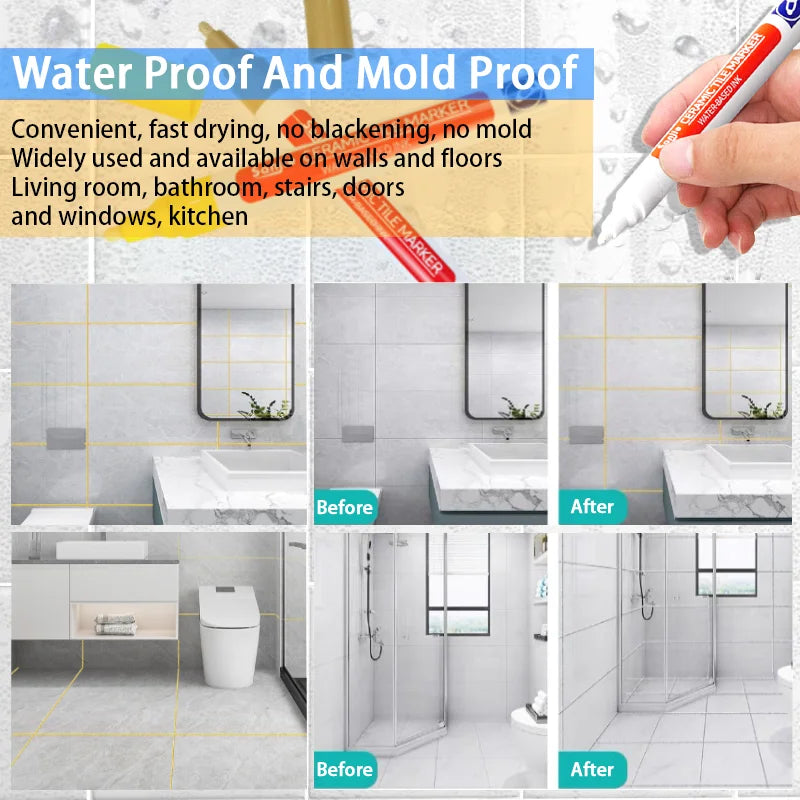 Waterproof Tile Grout Repair Markers Set - Wall & Floor Touch-Up Pens