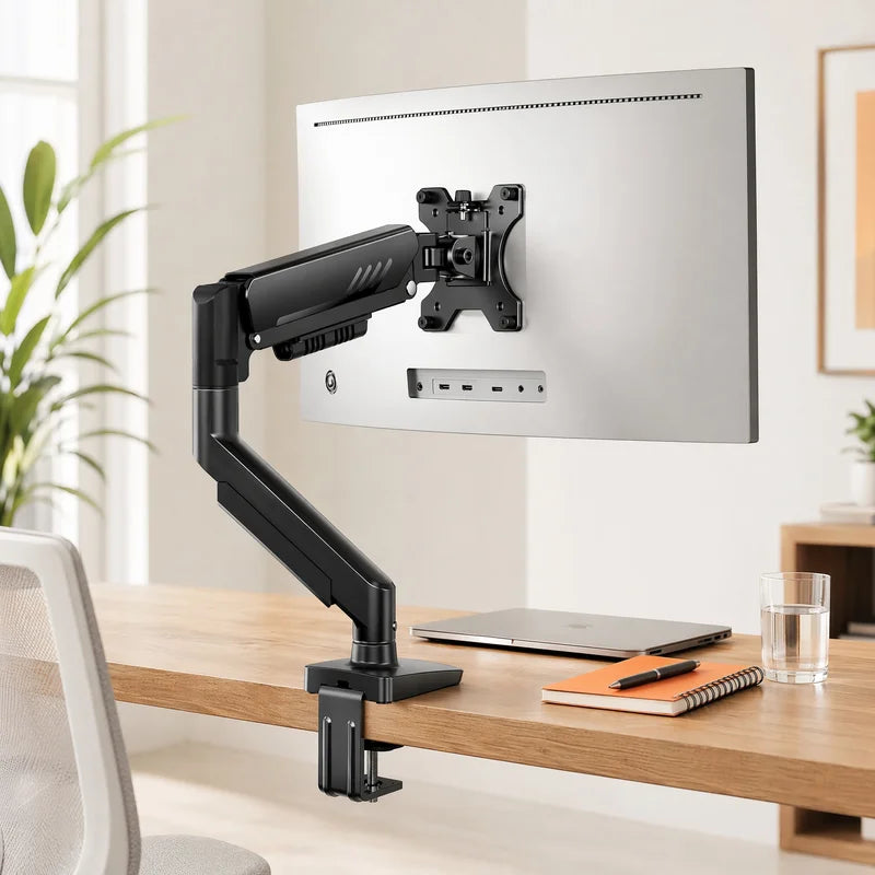 Adjustable Monitor Arm for 13-34 Inch Screens, Gas Spring Desk Mount, VESA Compatible, Clamp or Grommet Base
