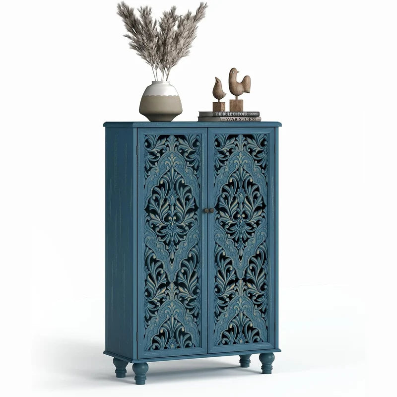 47-Inch Tall Accent Cabinet with Doors & Storage - Blue