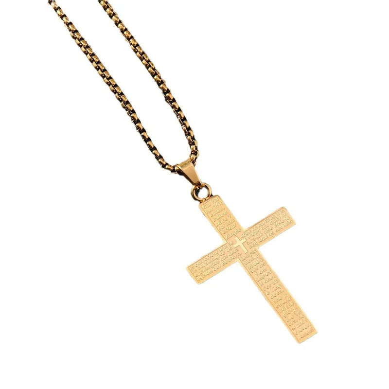 Stainless Steel Christian Prayer Cross Pendant Necklace for Men Women Jewelry