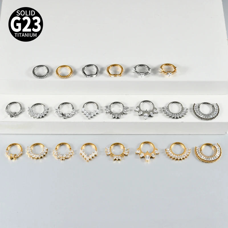 Titanium Split Ring with Multi-Shape CZ for Nose Cartilage Helix Piercing Jewelry
