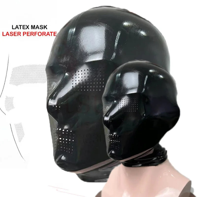 Latex Hooded Mask Rubber Bondage Restraints Gloves for Fetish Men
