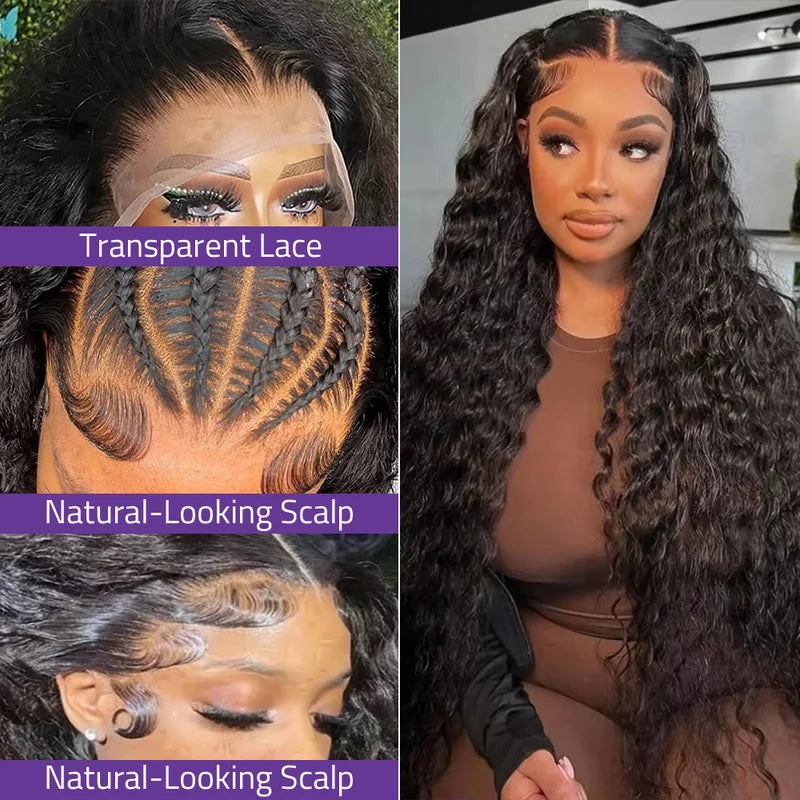 Deep Wave HD Lace Frontal Human Hair Wig 200 Density Water Curly Full Lace Wigs for Women