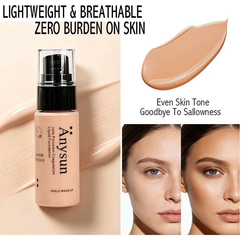 Long-Lasting Liquid Foundation Concealer Waterproof Sweatproof Natural Matte Finish