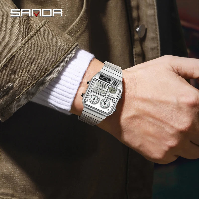 Men's LED Digital Chronograph Square Sports Watch with Thermometer & Stopwatch