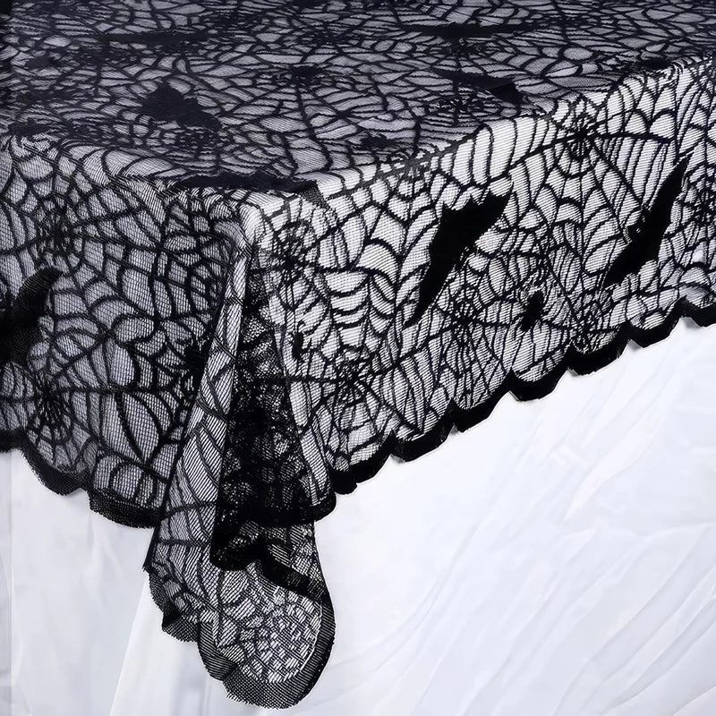 Halloween Lace Tablecloth Bat Skull Pattern Rectangular Decoration