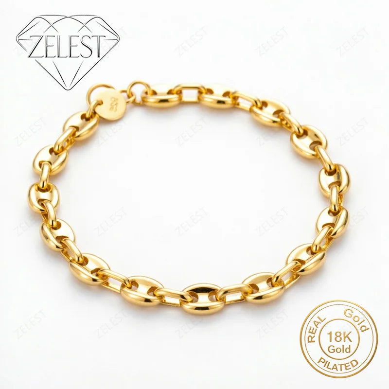 Unisex 925 Sterling Silver & 18K Gold Plated Geometric Bracelet for Women Men