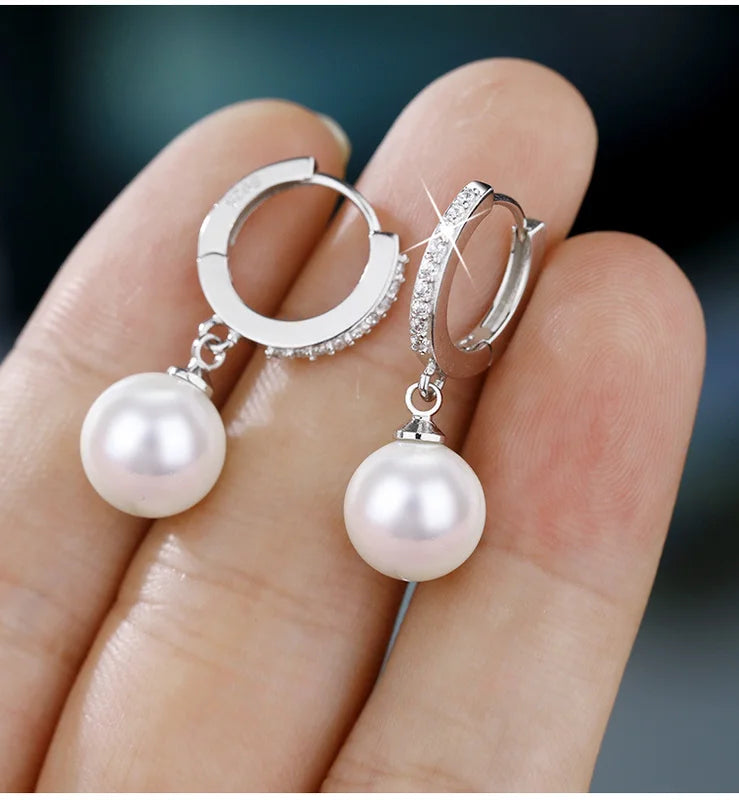 Freshwater Pearl Sterling Silver Earrings for Wedding & Party - Crystal Jewelry