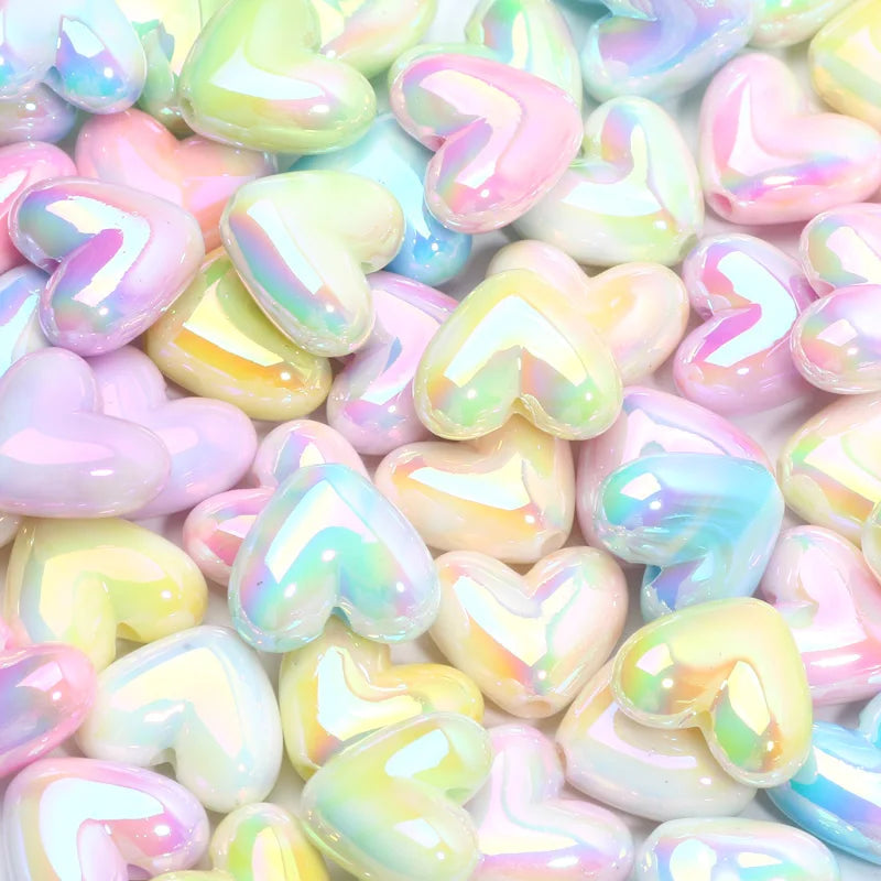 10pcs Heart-Shaped Acrylic Spacer Beads for Jewelry Making - Love Heart Design