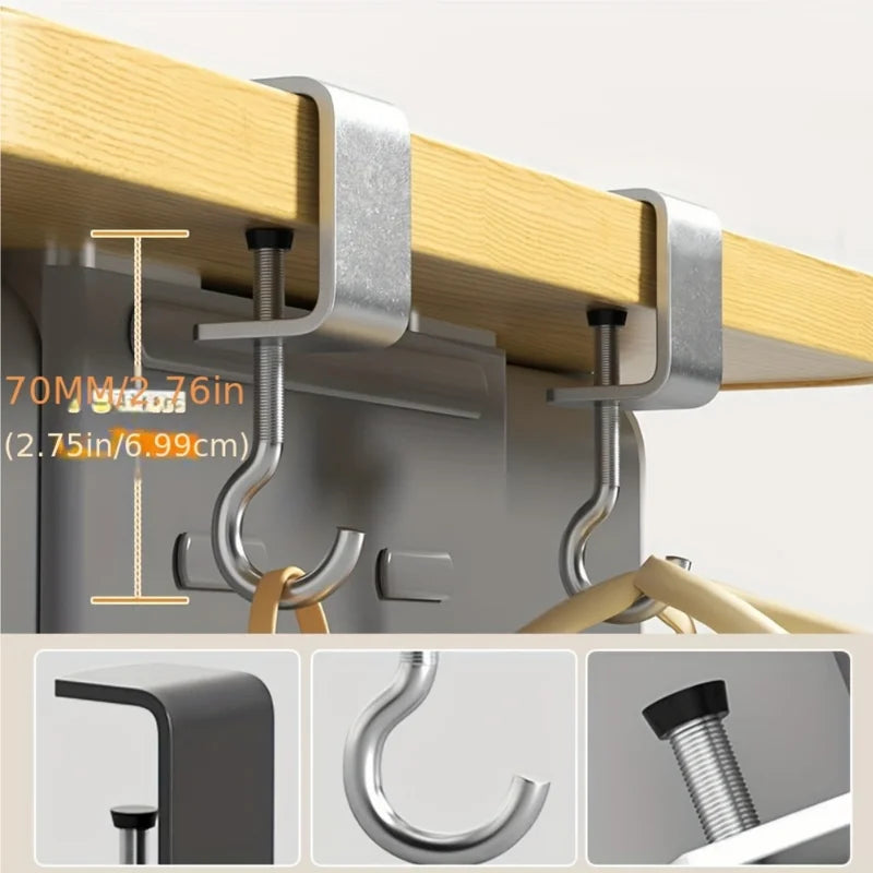 2pcs 360° Rotatable Steel Table Hooks - Detachable Office Desk Hangers