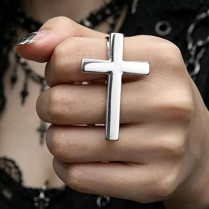 Two Finger Cross Ring for Women Men Punk Gothic Jewelry Trendy Vintage Open Ring