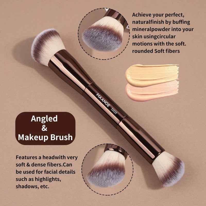 Double-Ended Foundation & Concealer Makeup Brush - Soft Synthetic Bristles