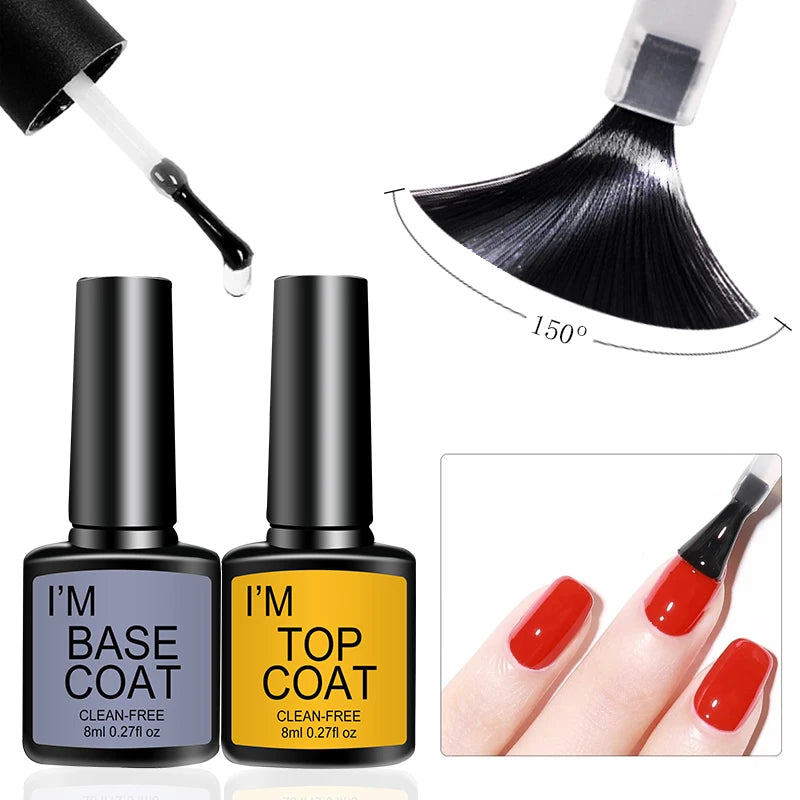 Clear Gel Nail Polish Kit - Base & Top Coat Set for Semi-Permanent Manicure