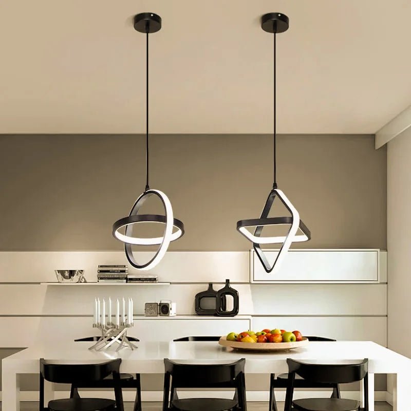 Modern Black LED Pendant Light Fixture for Dining Room Kitchen Living Room