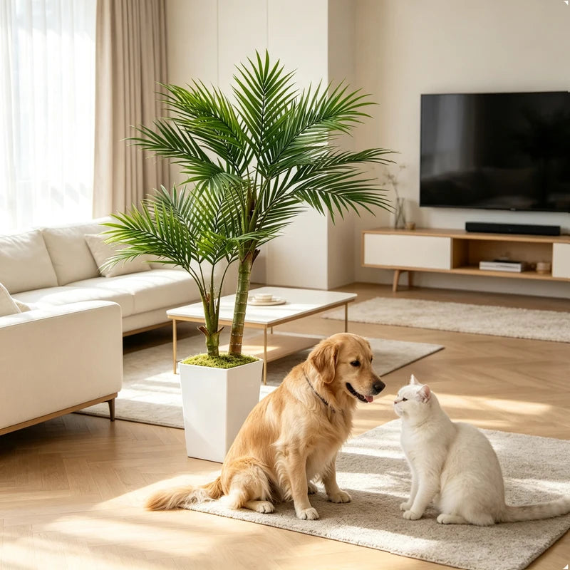 60 Inch Artificial Areca Palm Tree with Tall Planter - Lifelike Faux Indoor Outdoor Tropical Plant