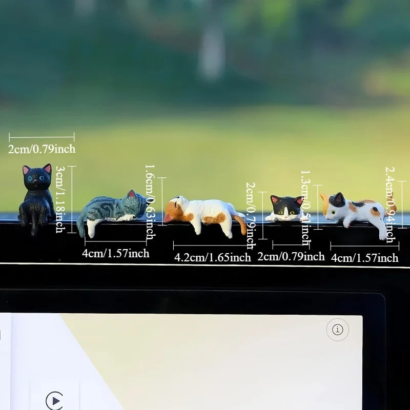Set of 5 Cute Healing Cat Monitor Decorations - Kawaii Screen Edge Figurines for Office Desk, Anti-Loneliness Companion
