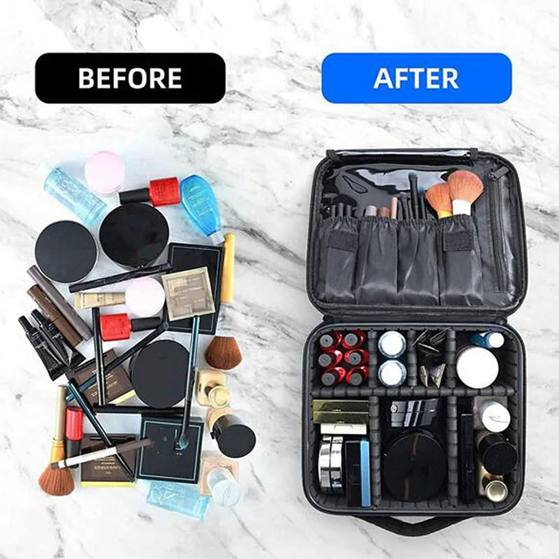 Travel Waterproof Makeup Bag for Women - Cosmetic Organizer with Brush Storage
