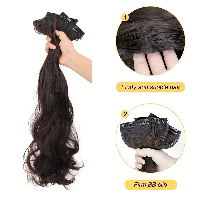 Synthetic Women's Wavy Hair Extensions Set with Invisible Clips - Heat-Resistant Wig Accessories
