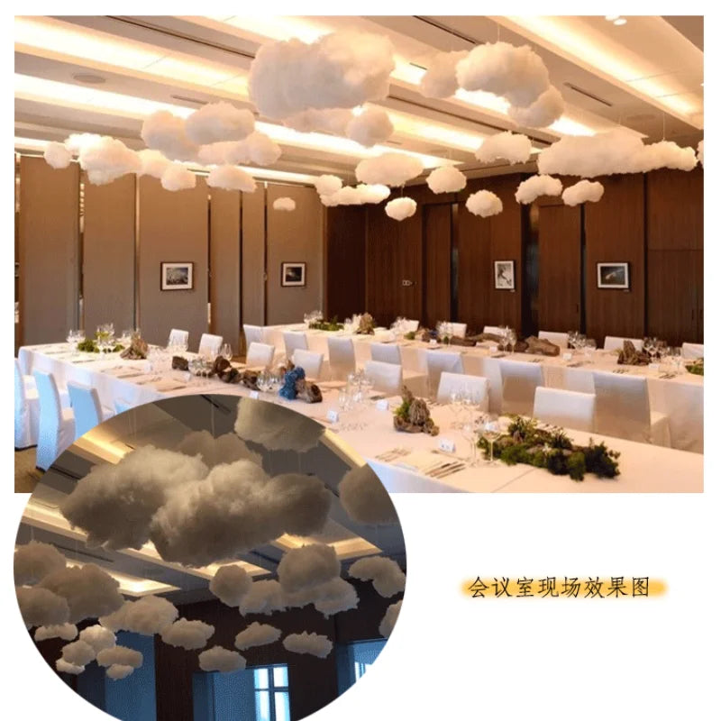 Artificial Cotton Cloud Ceiling Decor Set for Living Room & Events - White 3D Props