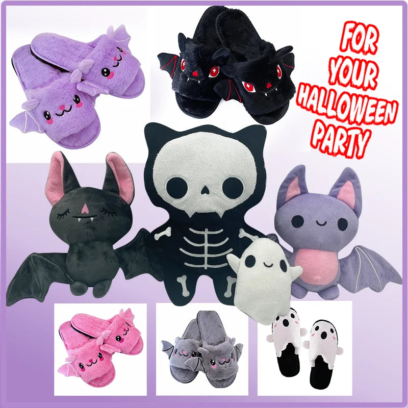 Halloween Kawaii Bat Plush Toys with Slippers Cute Cartoon Ghost Dolls Kids Gift