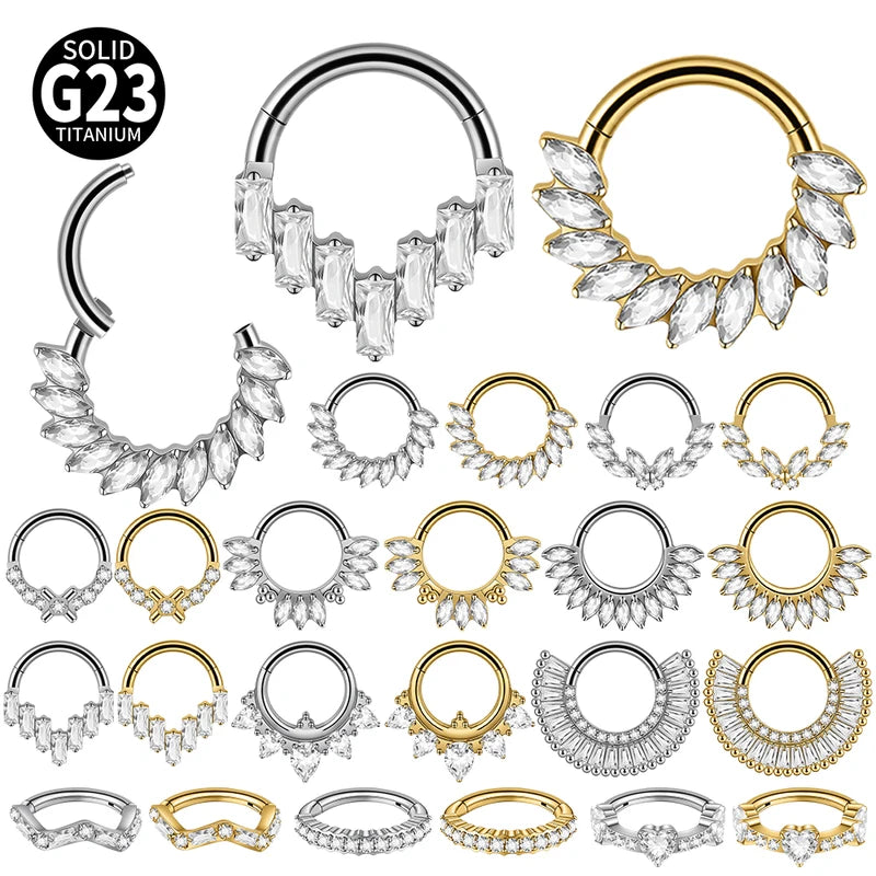 Titanium Split Ring with Multi-Shape CZ for Nose Cartilage Helix Piercing Jewelry