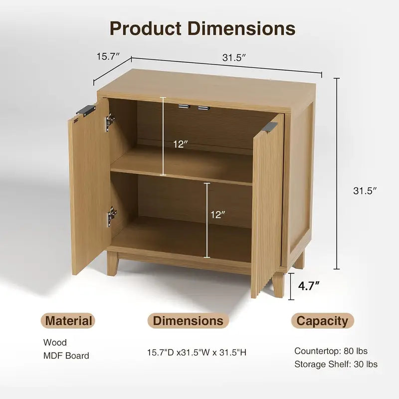 Modern Fluted Sideboard Buffet Cabinet with Adjustable Shelves and Storage