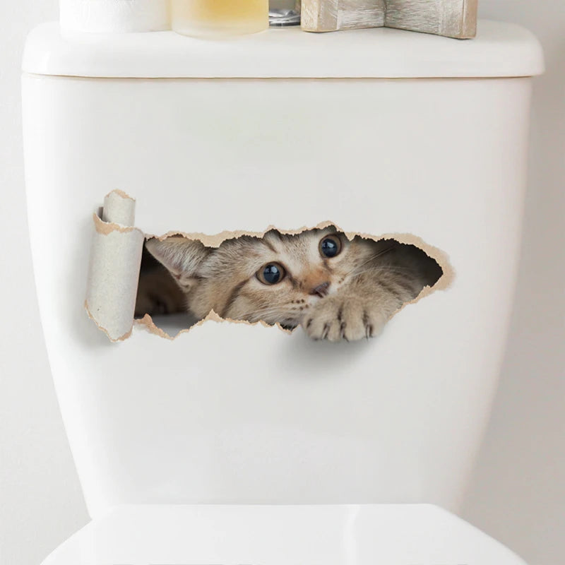 Peeping Cat Toilet Seat Sticker - Waterproof 3D Effect Bathroom Decor