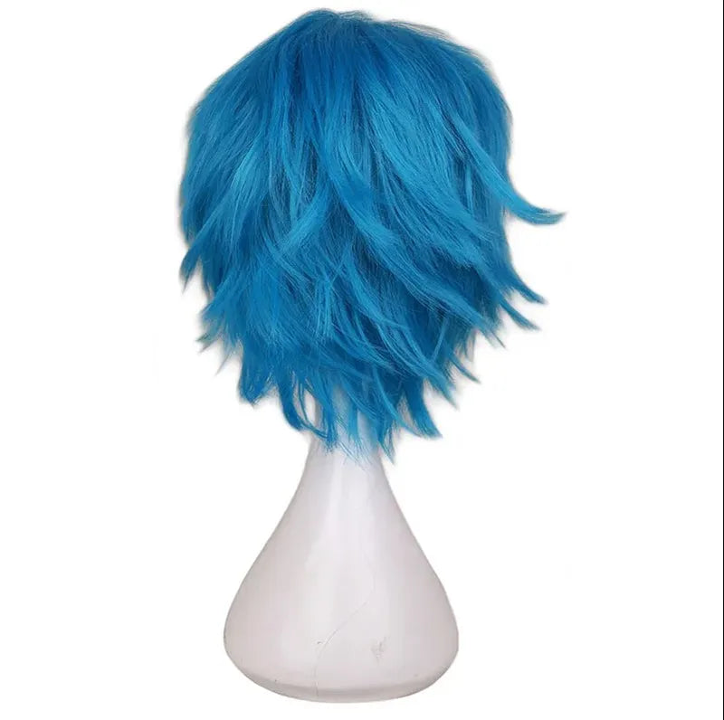 Halloween Cosplay Sally Face Mask with Blue Short Synthetic Wig - Party Costume Accessory