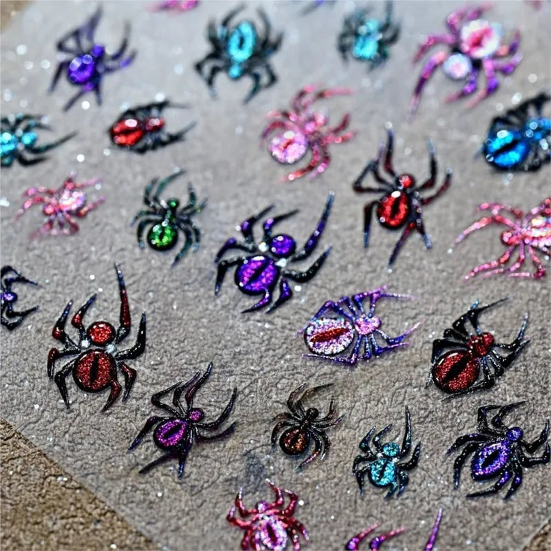 Colorful Holographic Cat Eye Spider Nail Art Stickers Halloween Decor - 1pc