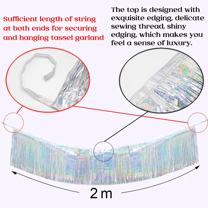 Foil Fringe Tinsel Garland - 2M Birthday Wedding Holiday Wall Decor