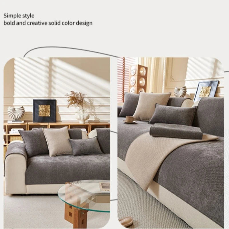 Minimalist Twill Chenille Sofa Cover Slipcover for All Seasons Living Room Furniture