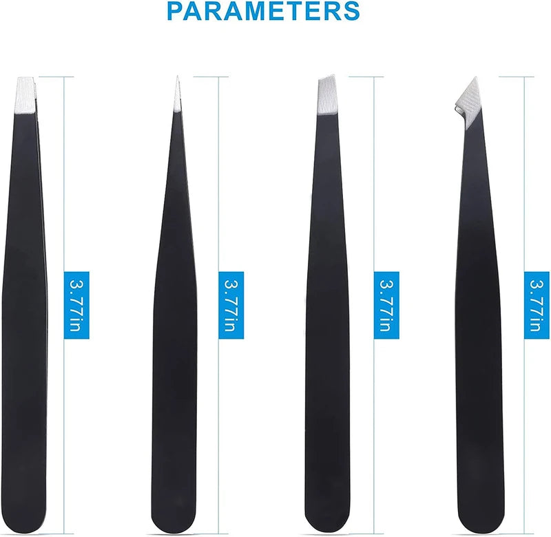 4PCS Stainless Steel Tweezers Set for Eyebrows Facial Hair Ingrown Hair Removal